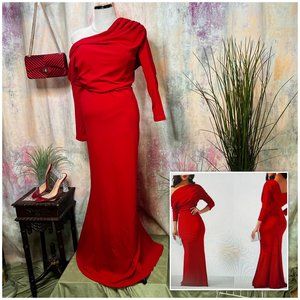 NEW📌Three Quarter Sleeve Skew Neck Maxi One Shoulder Ball - Prom - Formal Dress